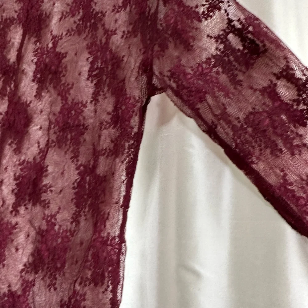 FREE PEOPLE sheer shirt in burgundy.  Medium - Picture 4 of 10